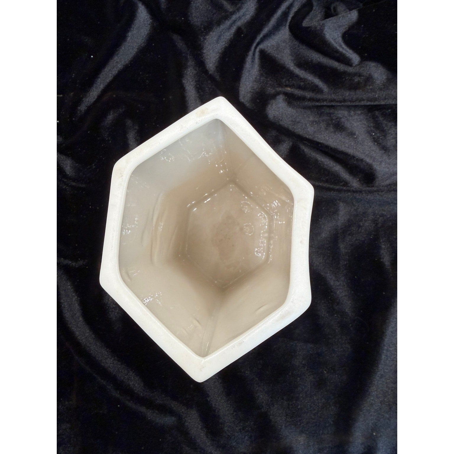 Vintage Matte Bisque Porcelain Butterfly & Cherry Blossom Hexagon Vase 7"