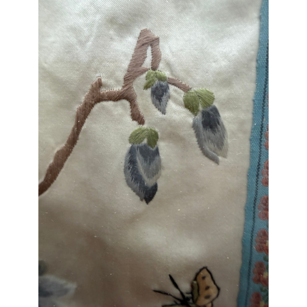 Vintage Chinese Silk Embroidery Framed Butterfly Botanical Textile Art