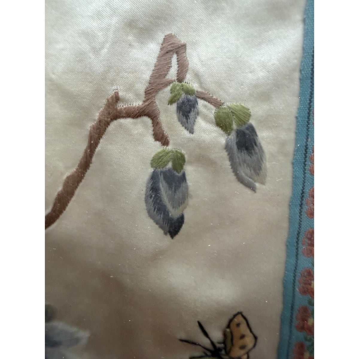 Vintage Chinese Silk Embroidery Framed Butterfly Botanical Textile Art