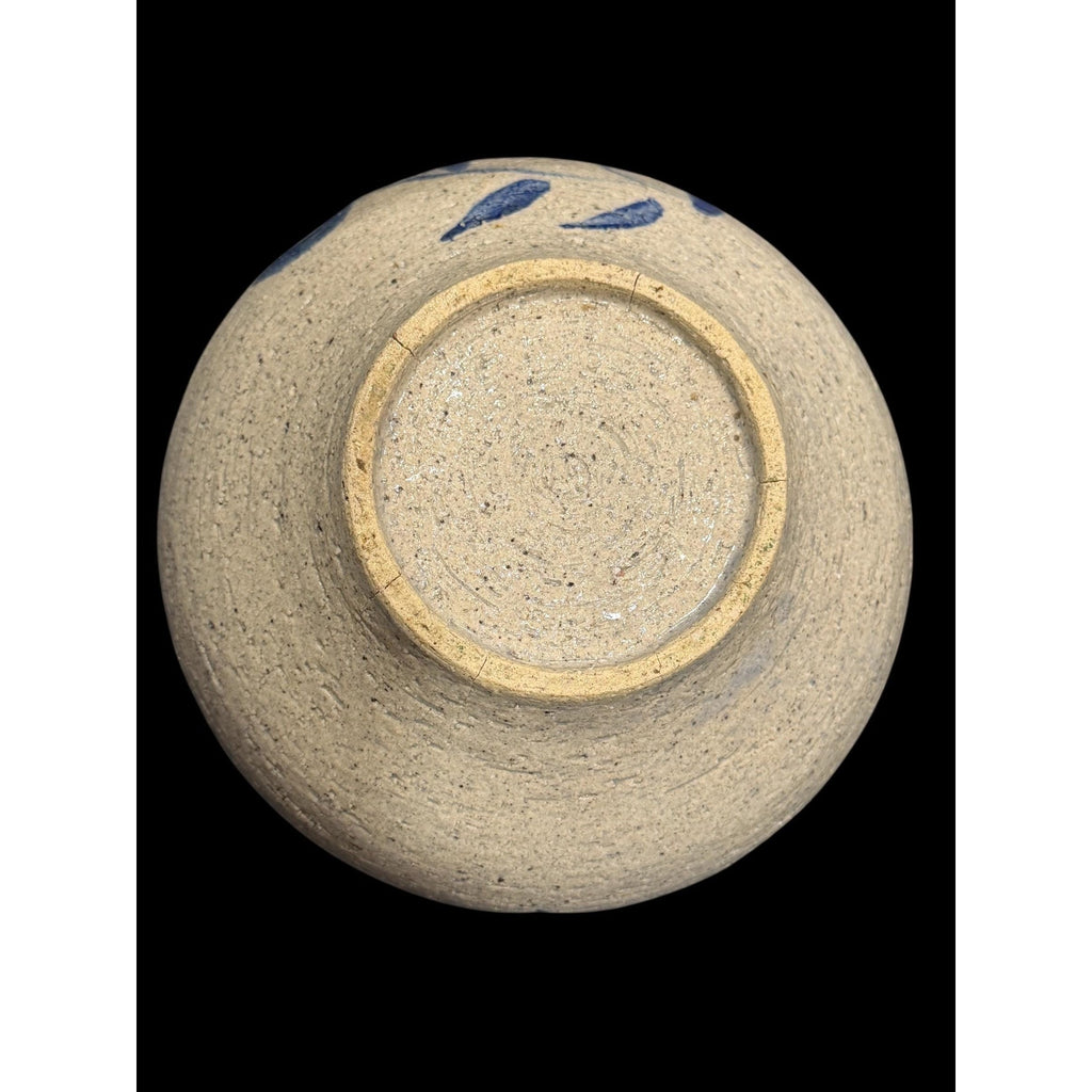 North Carolina Salt Glaze Pottery Bowl Cobalt Folk Art Studio Pottery 6”