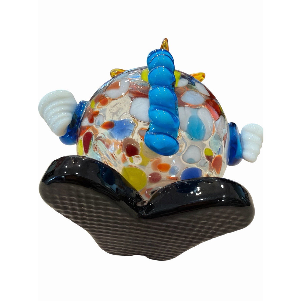 Vintage Murano Art Glass Clown Figurine Confetti Glass Black Top Hat 6"