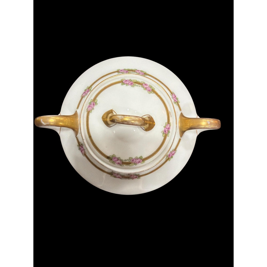 Vintage Trianon Bavaria Sugar Bowl: Pink Rose Garland, Gold Trim