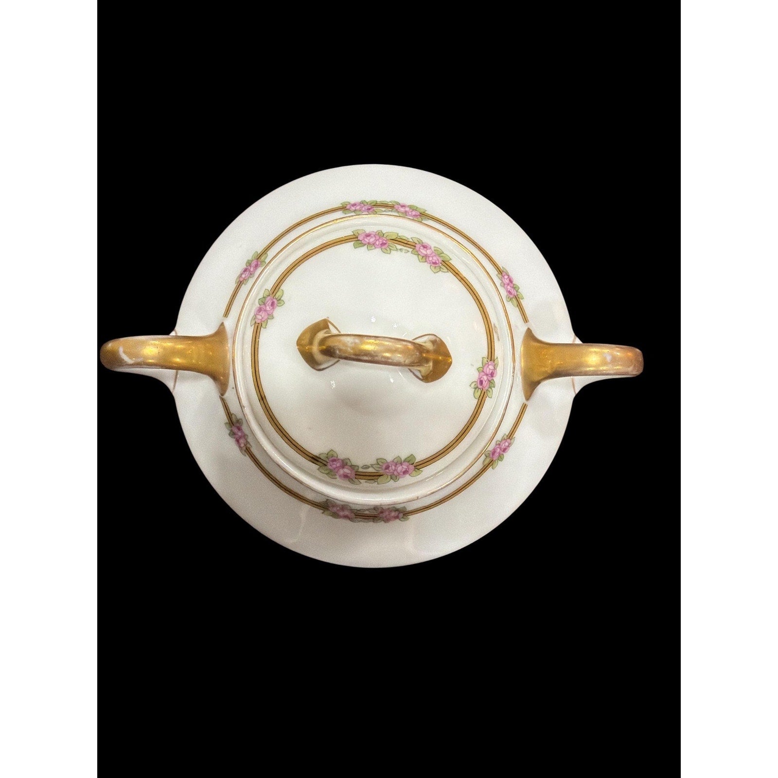 Vintage Trianon Bavaria Sugar Bowl: Pink Rose Garland, Gold Trim