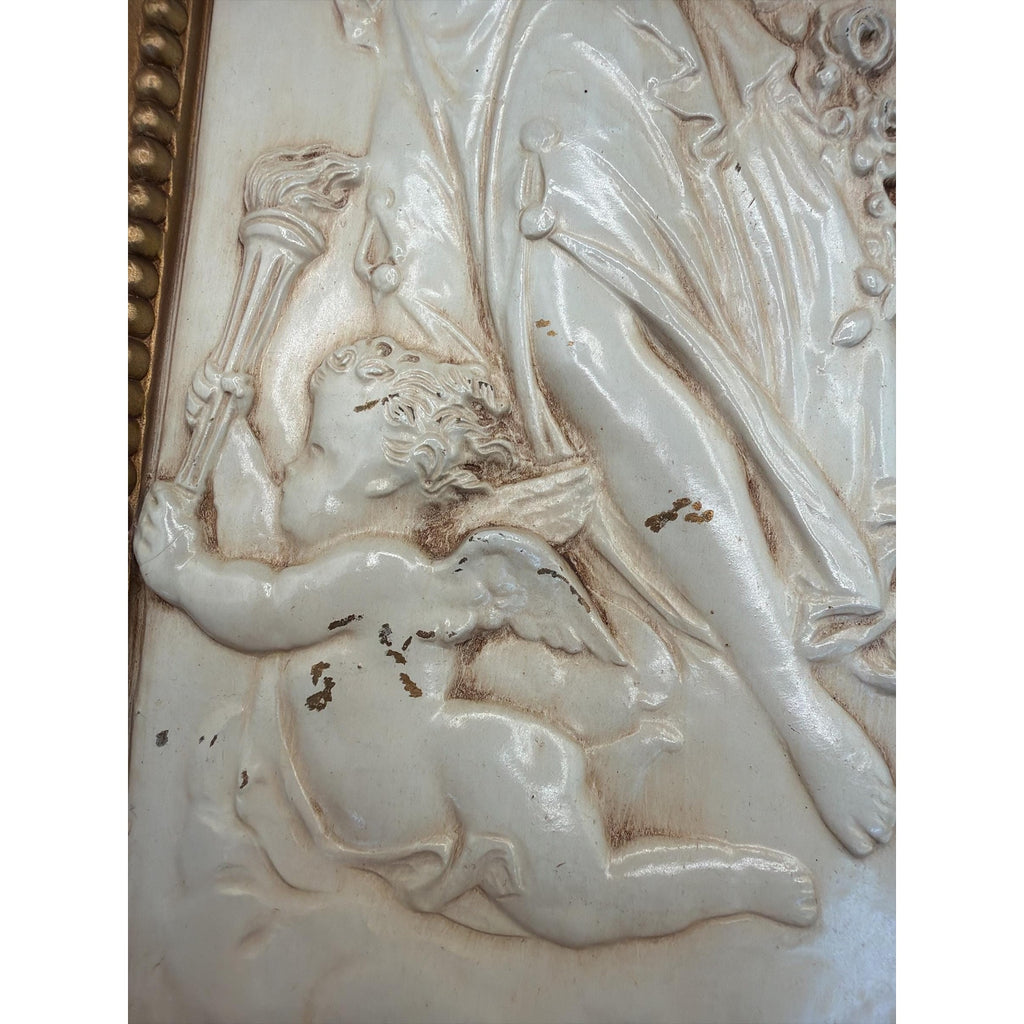 Vintage Homco Angel Cherub Wall Plaques Pair Gold Ivory Hollywood Regency Neoclassical Art