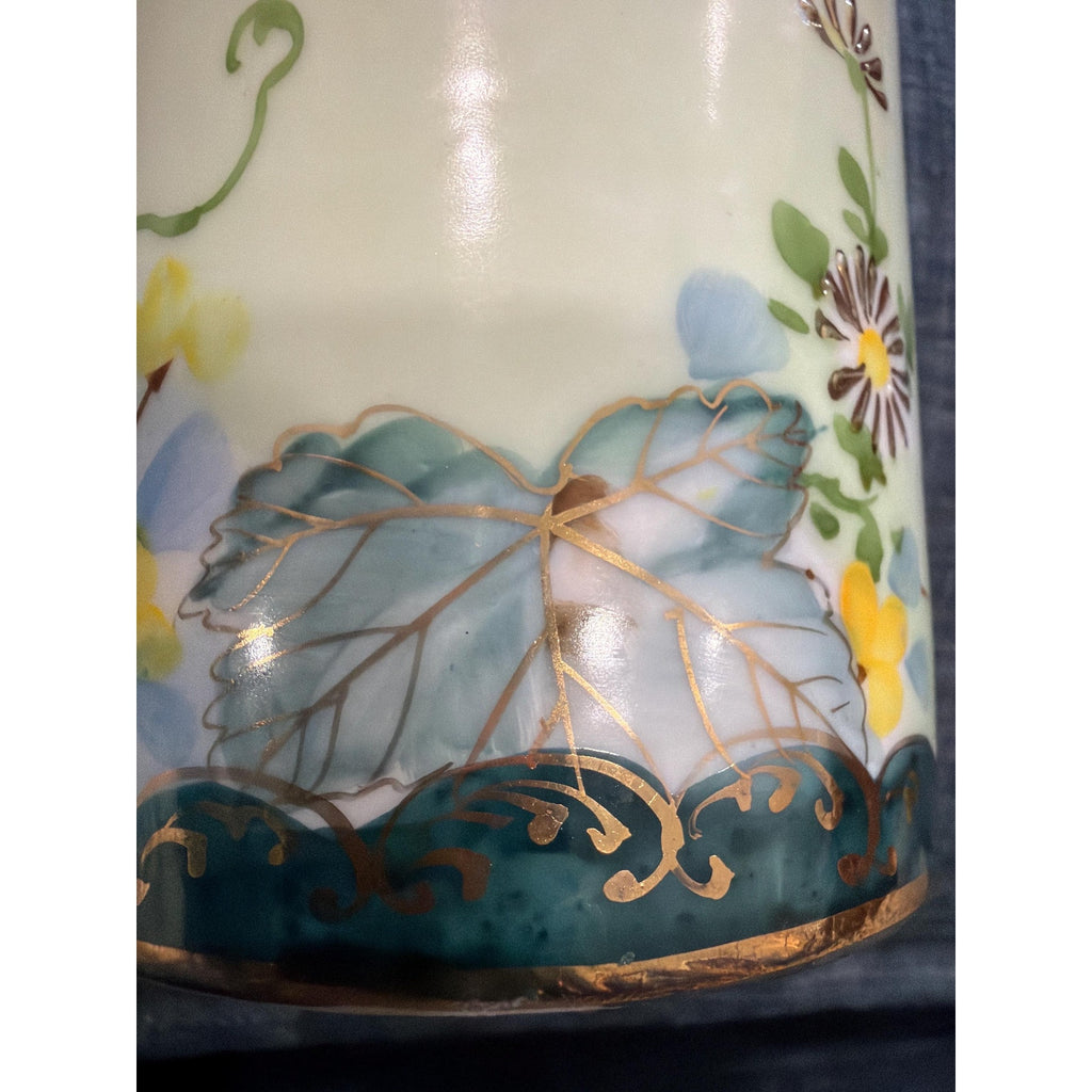 Antique Yoshino Hand Painted Vase Art Nouveau Floral Gold Gilt Porcelain 8.5”