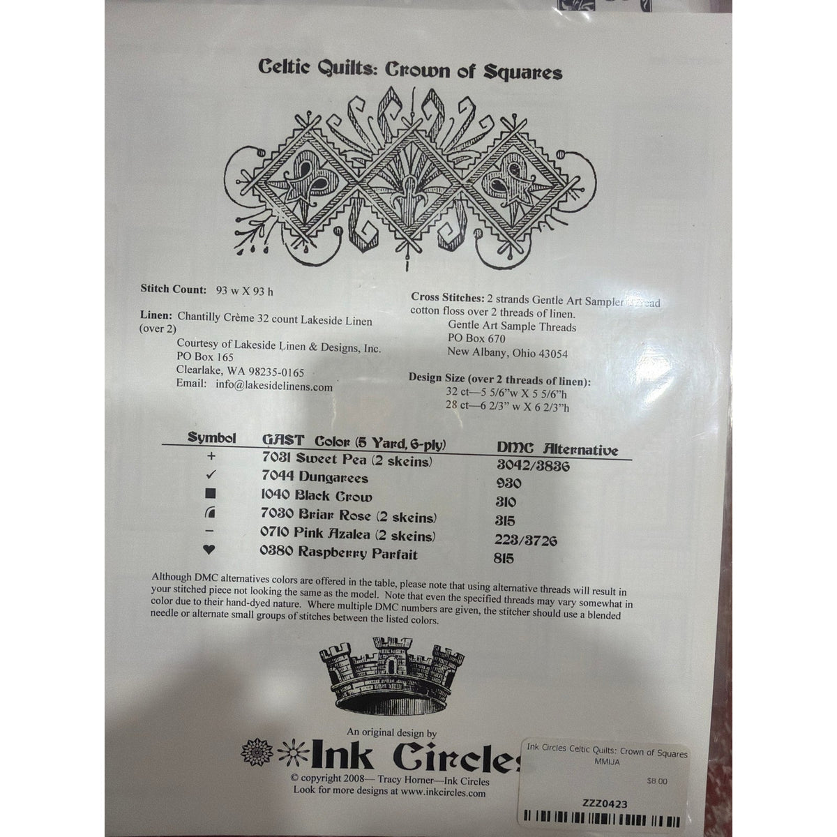 Ink Circles Celtic Quilts: Crown of Squares Cross Stitch Pattern Never Opened