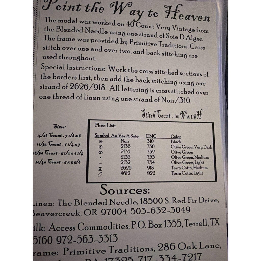 Carriage house Samplings Point the Way to Heaven Cross Stitch Pattern