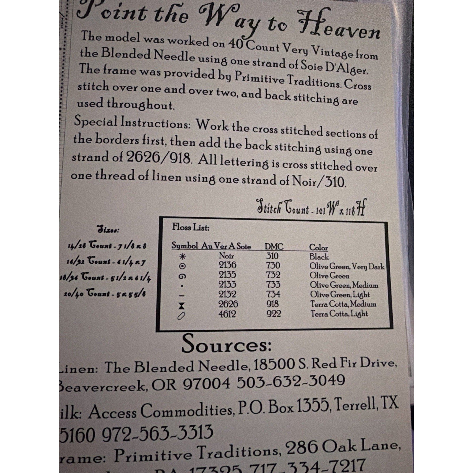 Carriage house Samplings Point the Way to Heaven Cross Stitch Pattern