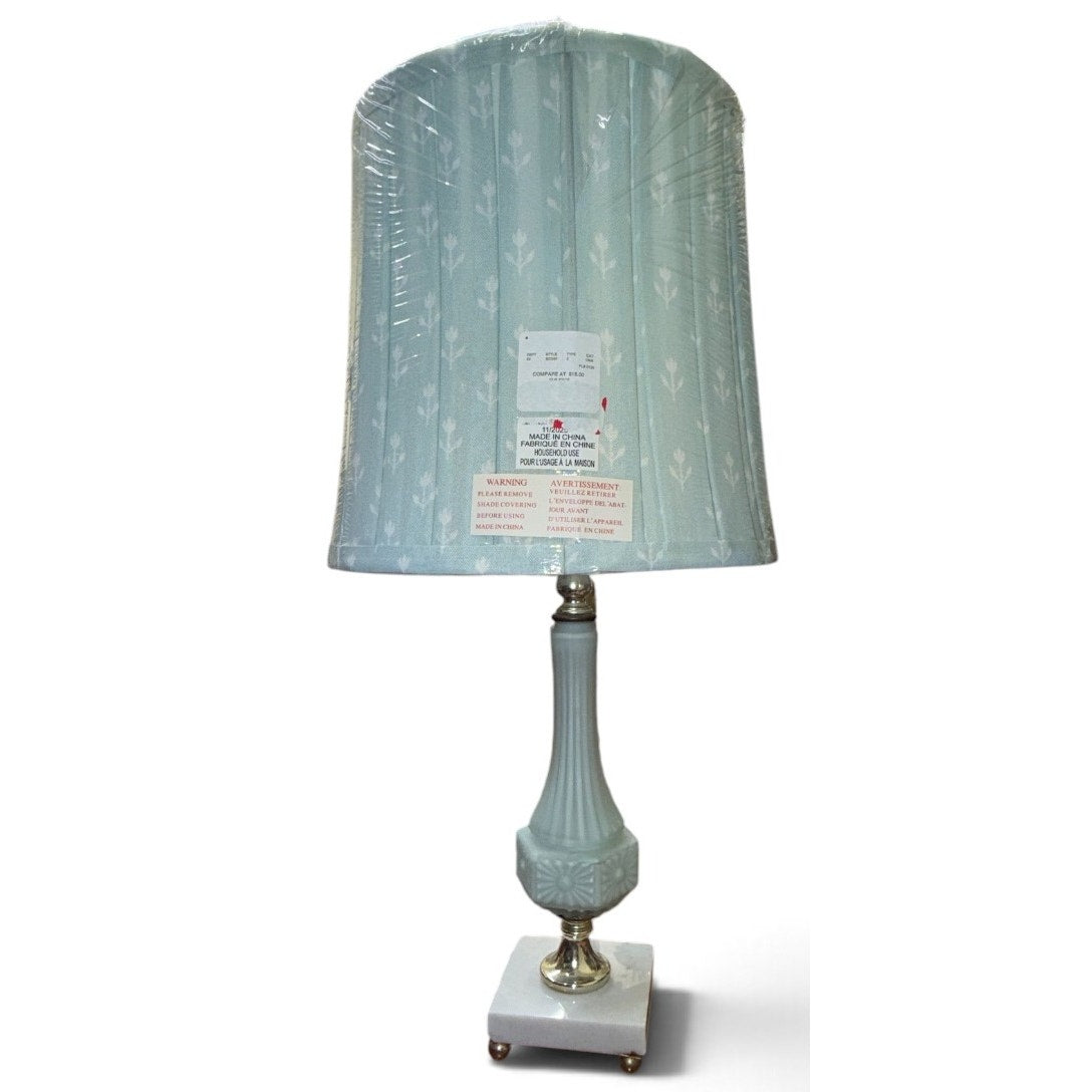 Vintage Blue Glass Table Lamp Marble Base Brass Rewired 16 Inch