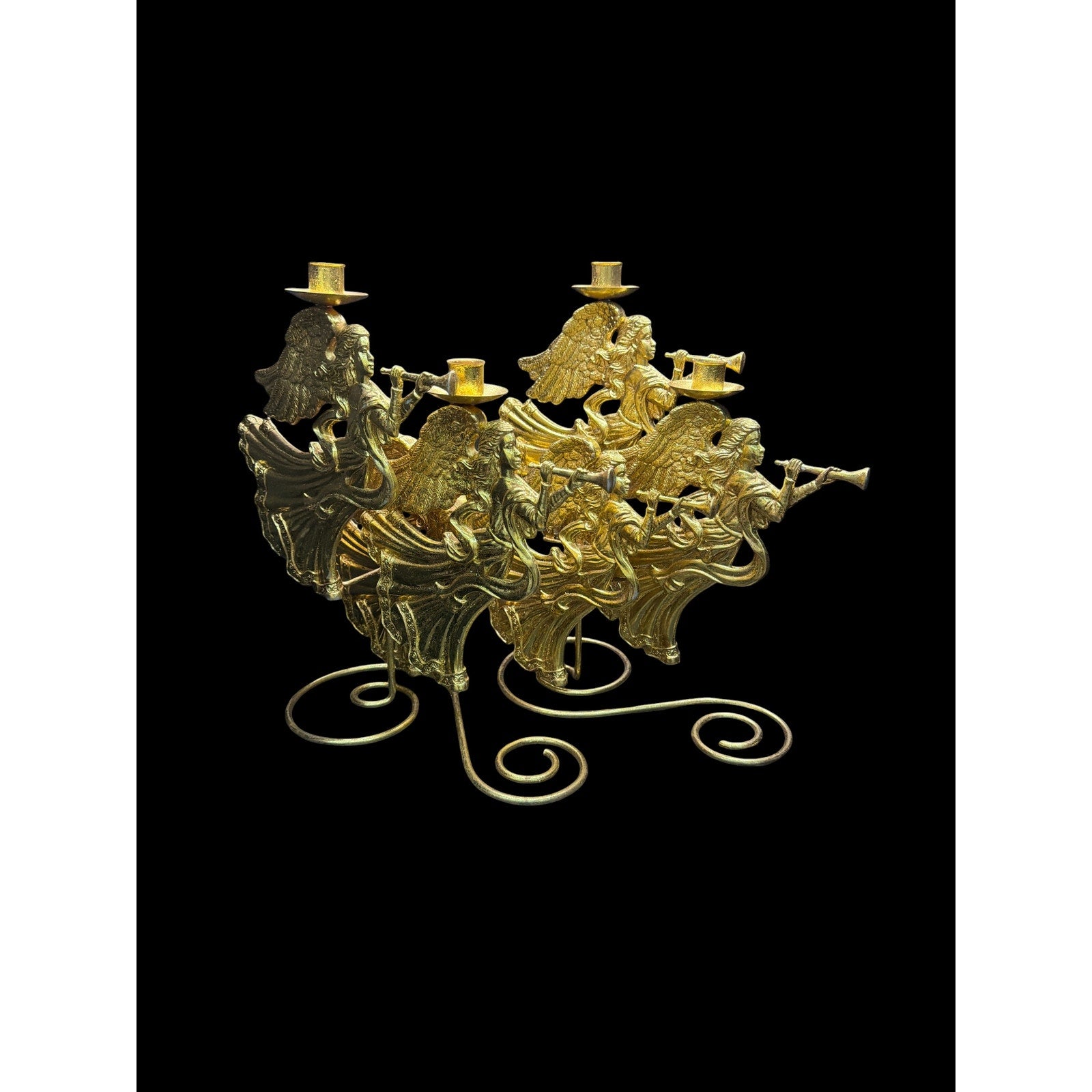 Gold Angel Candelabra Pair Metal Christmas Taper Candle Holders