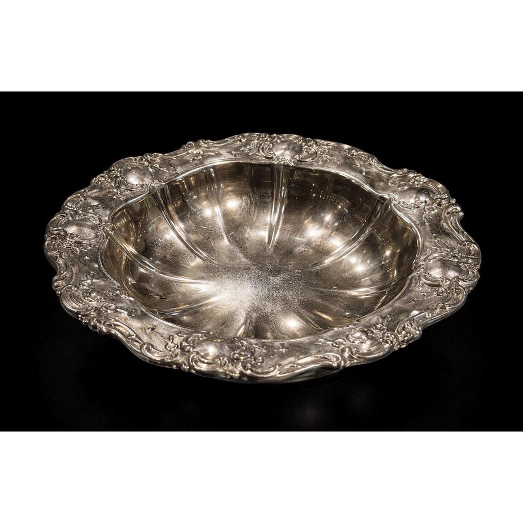 Antique Style Ornate Silver Bowl Rococo Floral Centerpiece Vintage Silver Deco