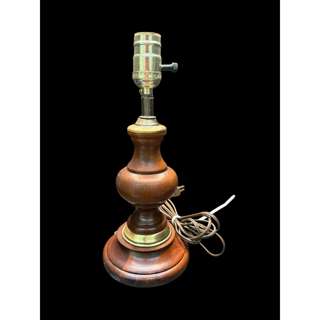 Vintage Turned Wood & Brass Table Lamp, Colonial Style Accent Desk Lamp