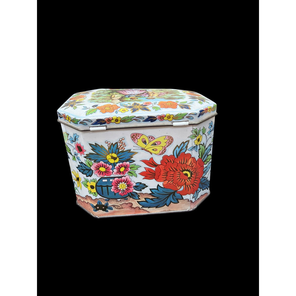 Vintage Daher Floral Tin Box England Courting Couple Butterfly Octagonal – additional view 4