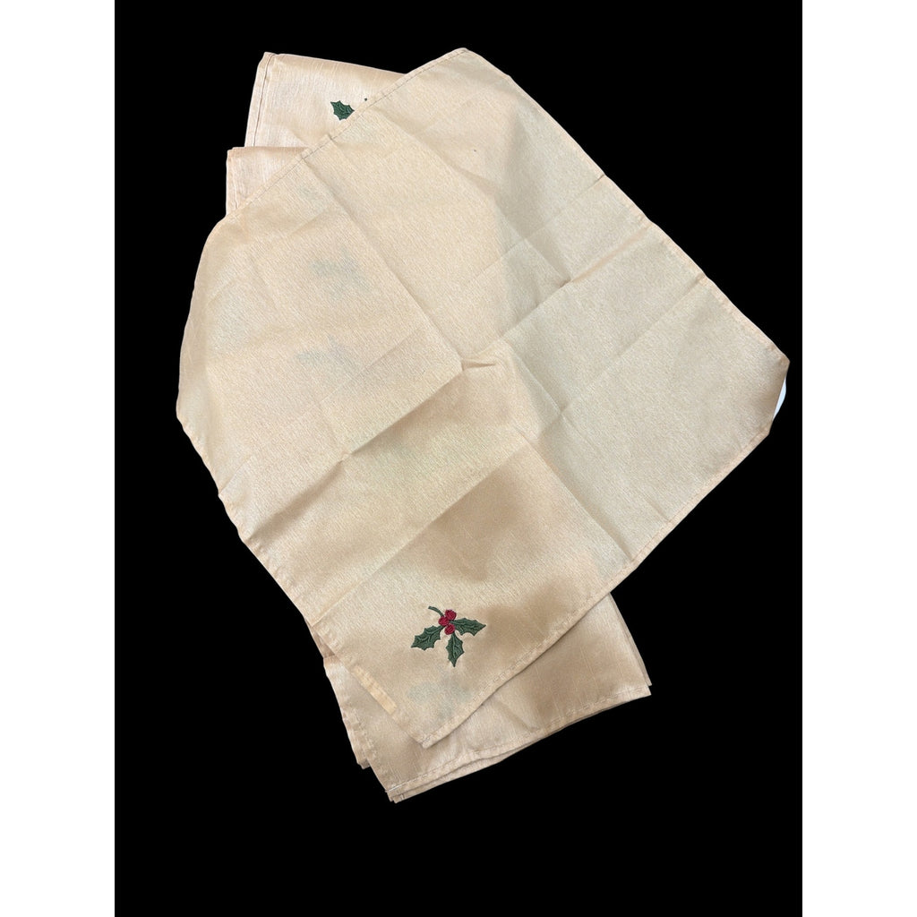 Gold Christmas Cloth Napkins Set of 8 Embroidered Holly 16 Inch Holiday Linens – additional view 3