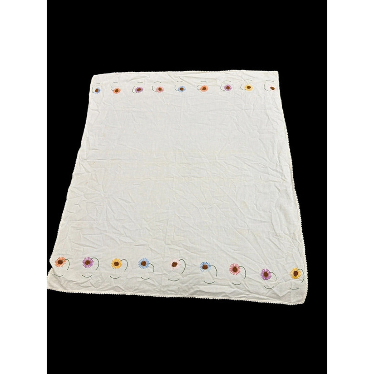 Handmade Feedsack? embroidered Tablecloth 31” x 36” – main view