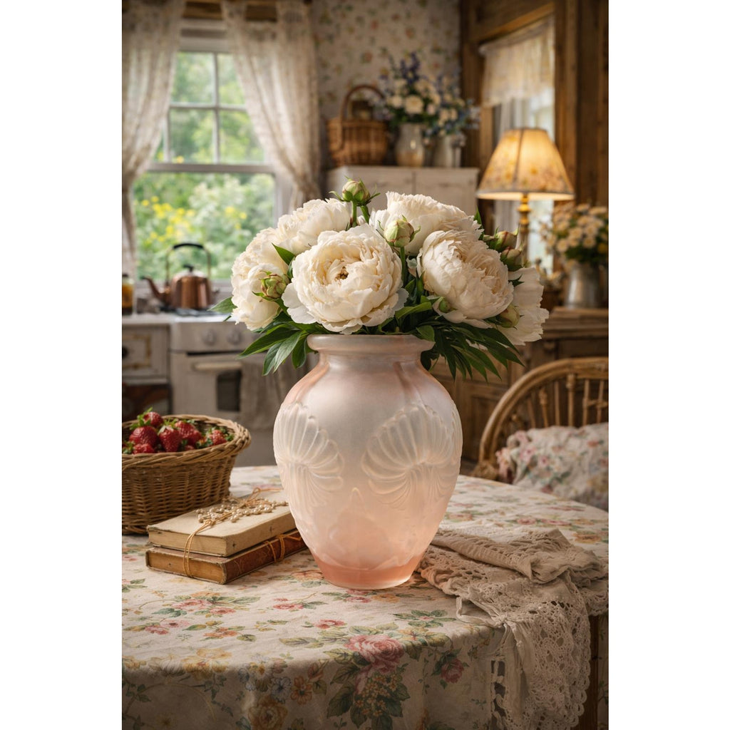 Pierre D’Avesn French Art Deco Frosted Glass Vase Pink Blush Shell Vase