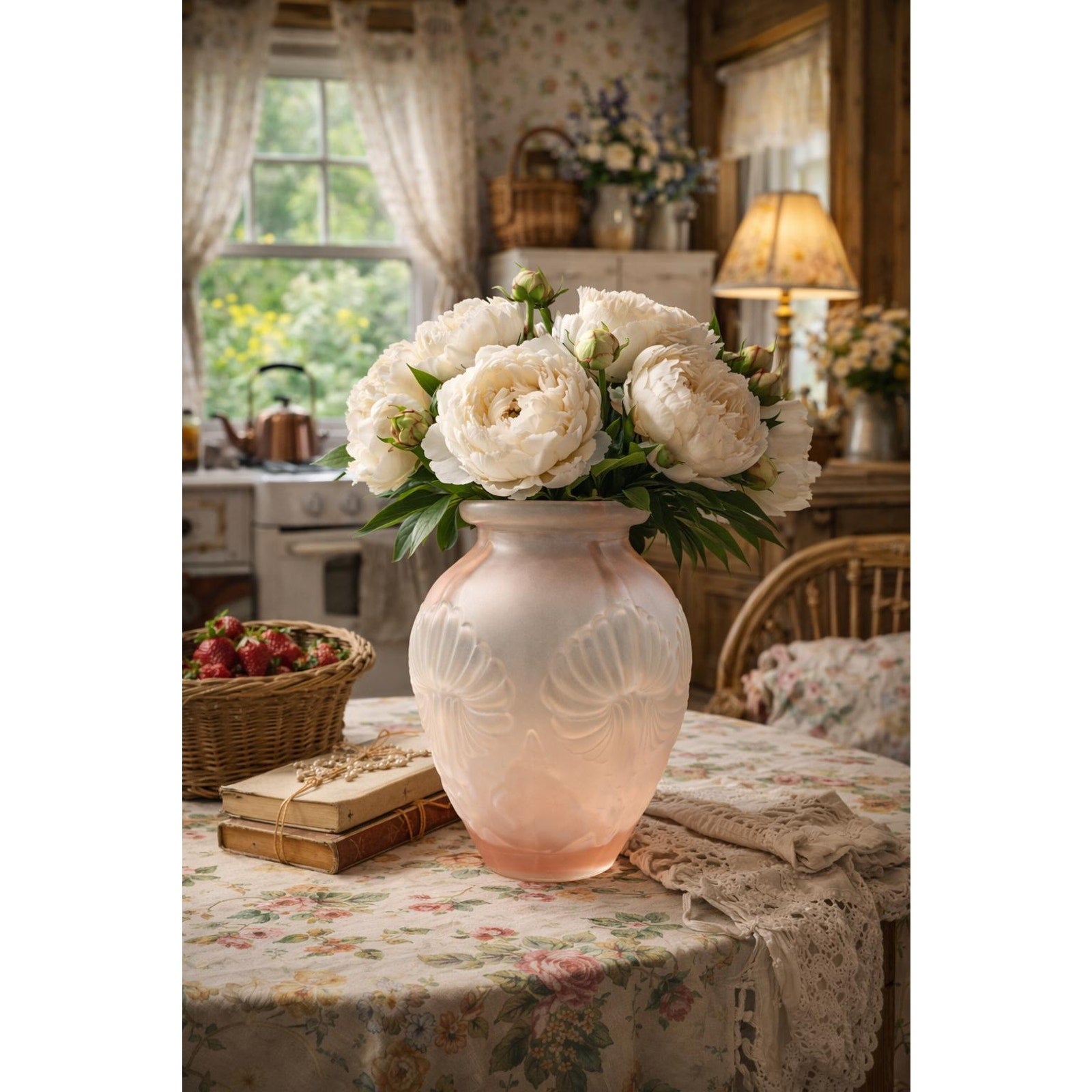 Pierre D’Avesn French Art Deco Frosted Glass Vase Pink Blush Shell Vase