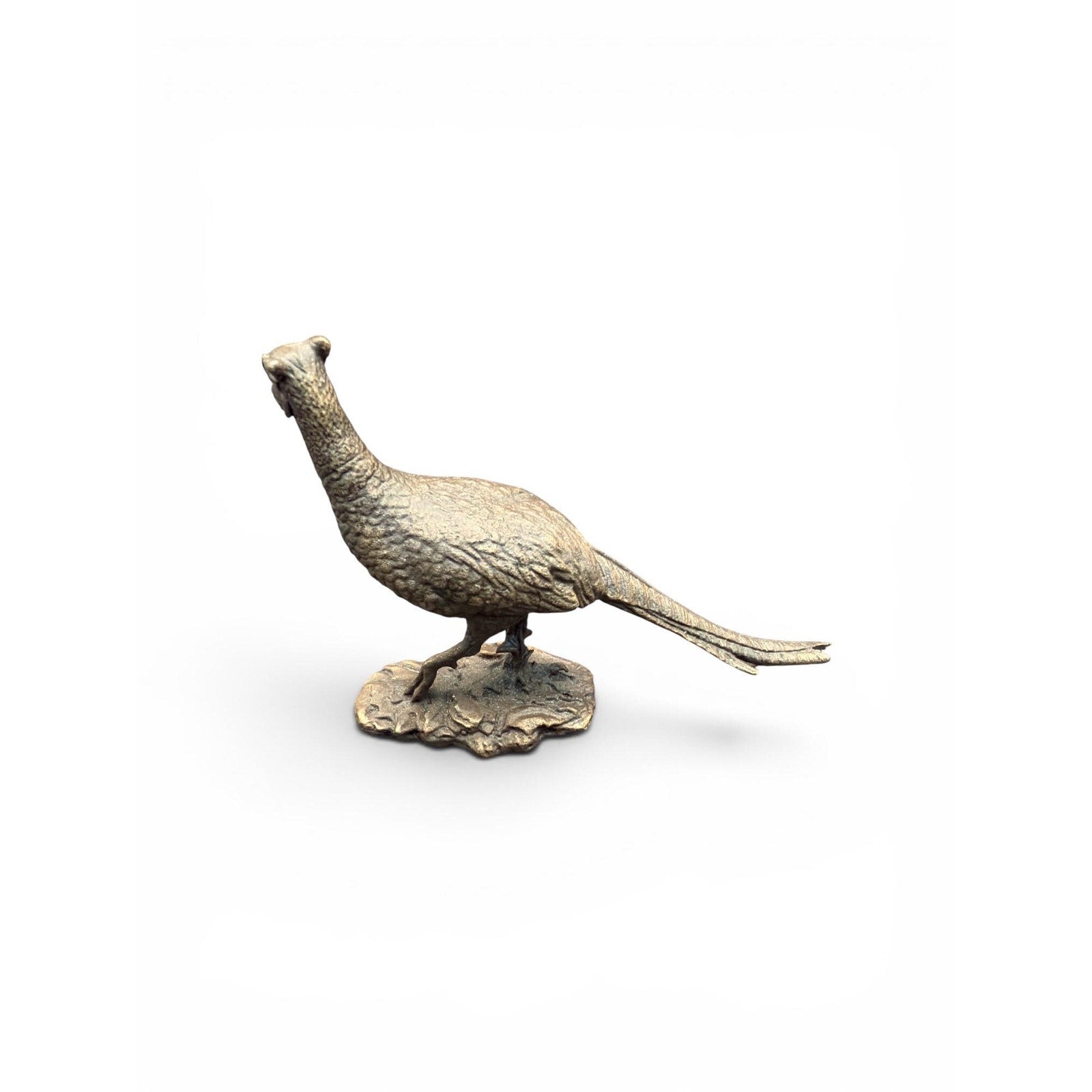 Vintage Bronze Pheasant Figurine, Detailed Wildlife Sculpture, MCM Lodge Decor