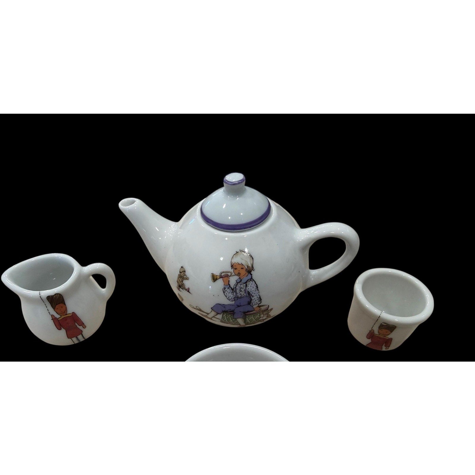 Vintage Children's Porcelain Tea Set with Storybook Illustrations – Nursery Decor Toy