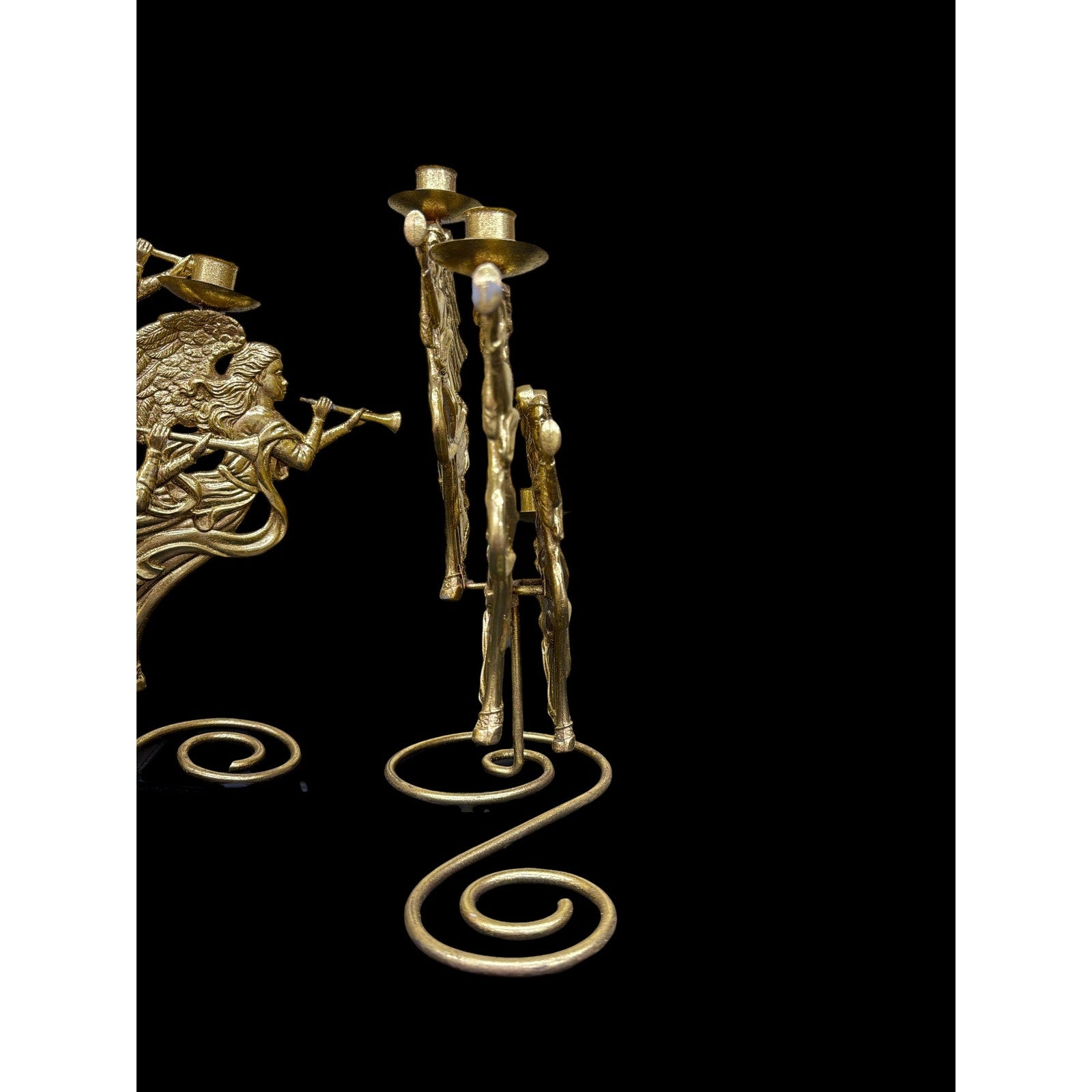 Gold Angel Candelabra Pair Metal Christmas Taper Candle Holders