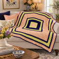 The Sunday Social Vintage Crochet Afghan 56" Peach Purple Yellow Granny Square – main view