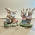 Vintage Dancing Bunny Couple Figurines, Set of 2 Ceramic Easter Rabbits