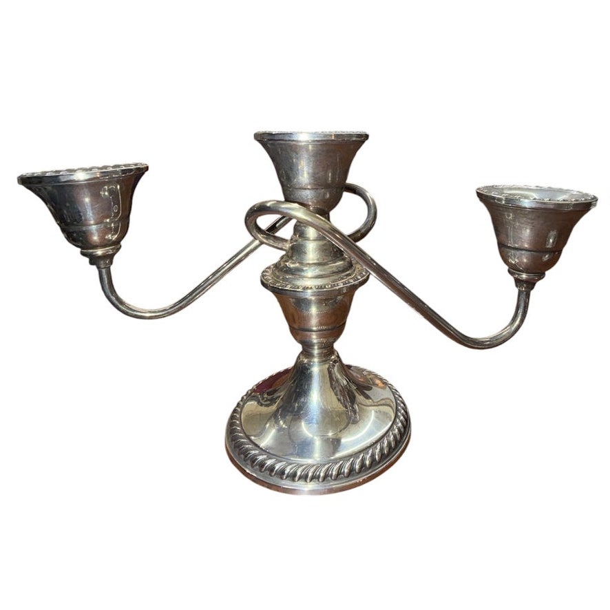 Sterling Silver Candelabra Pair Cornwell Three Light Scroll Arm Candle Holders
