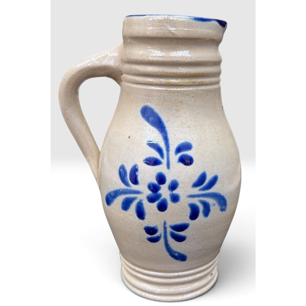Vintage East Tennessee Pottery Pitcher Hand Thrown Cobalt Floral Stoneware – additional view 4