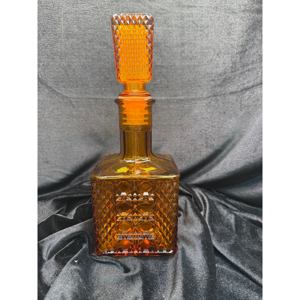 Vintage Viking Yesteryear Amber Glass Decanter with Stopper Mid Century Barware