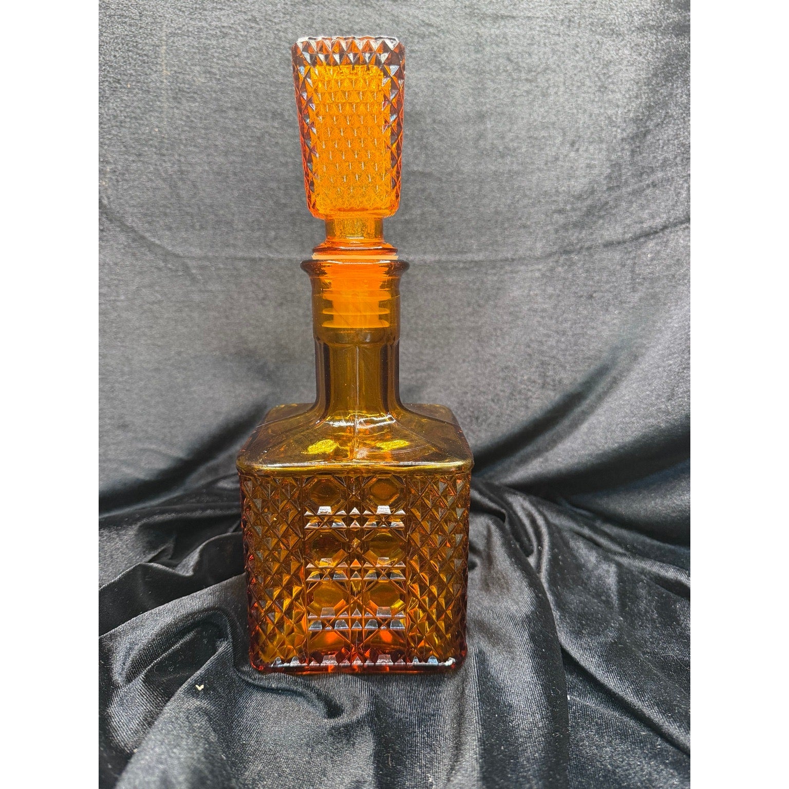 Vintage Viking Yesteryear Amber Glass Decanter with Stopper Mid Century Barware