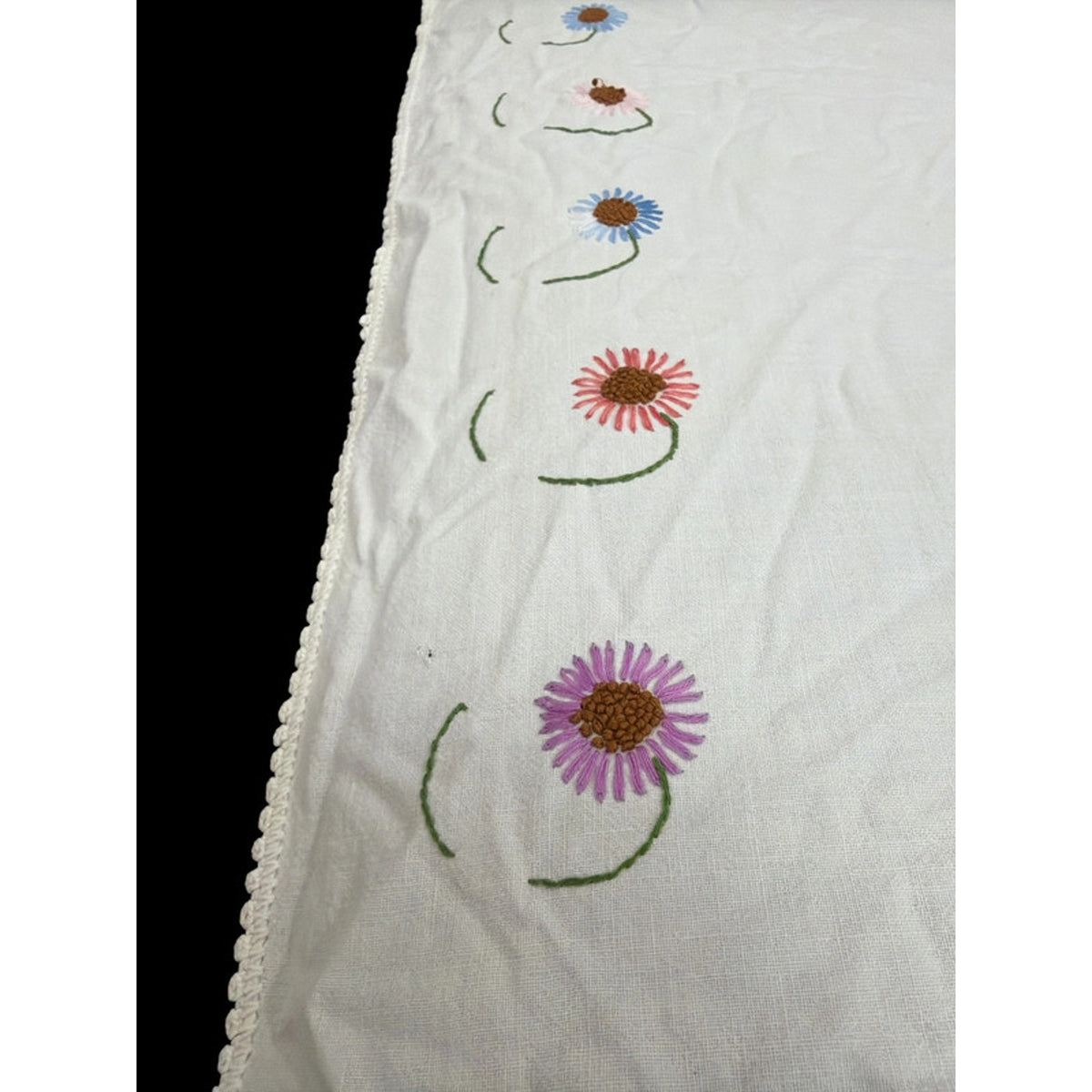 Handmade Feedsack? embroidered Tablecloth 31” x 36” – additional view 3