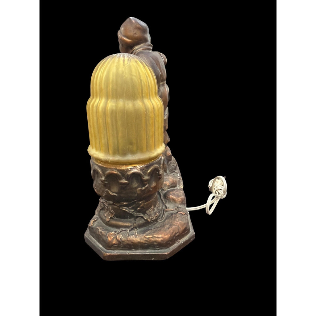 Vintage Chalkware Dutch Couple Lamp | Amber Glass Globe Night Light