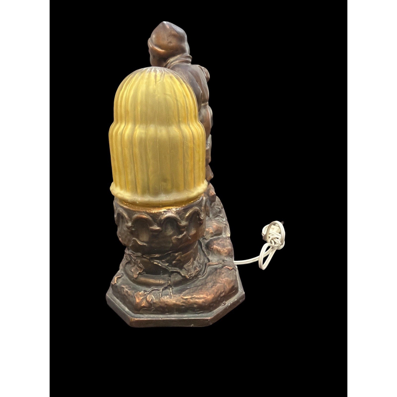 Vintage Chalkware Dutch Couple Lamp | Amber Glass Globe Night Light
