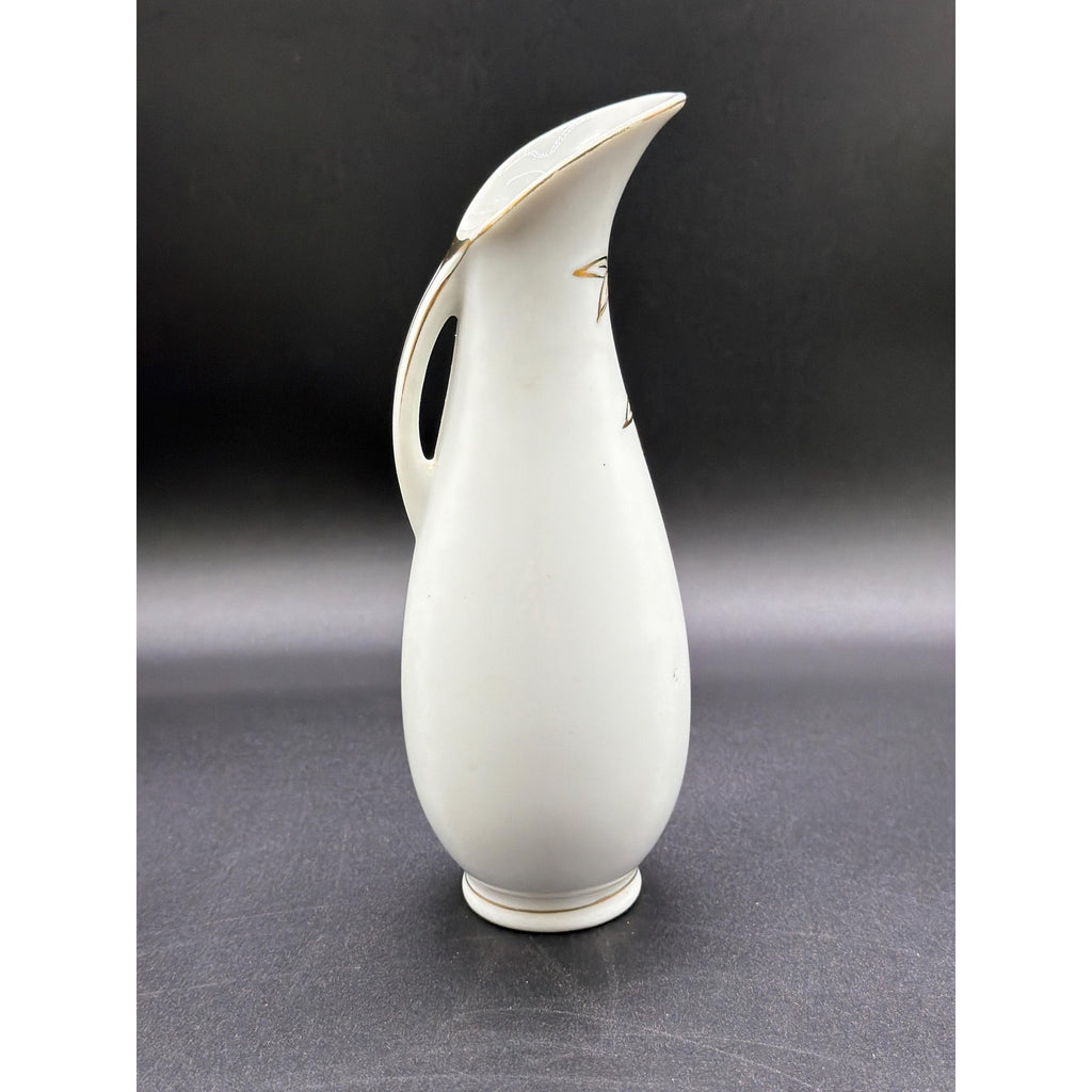 Mid Century Japanese Porcelain Vase: Gold Bamboo Ewer Style Bud Vase