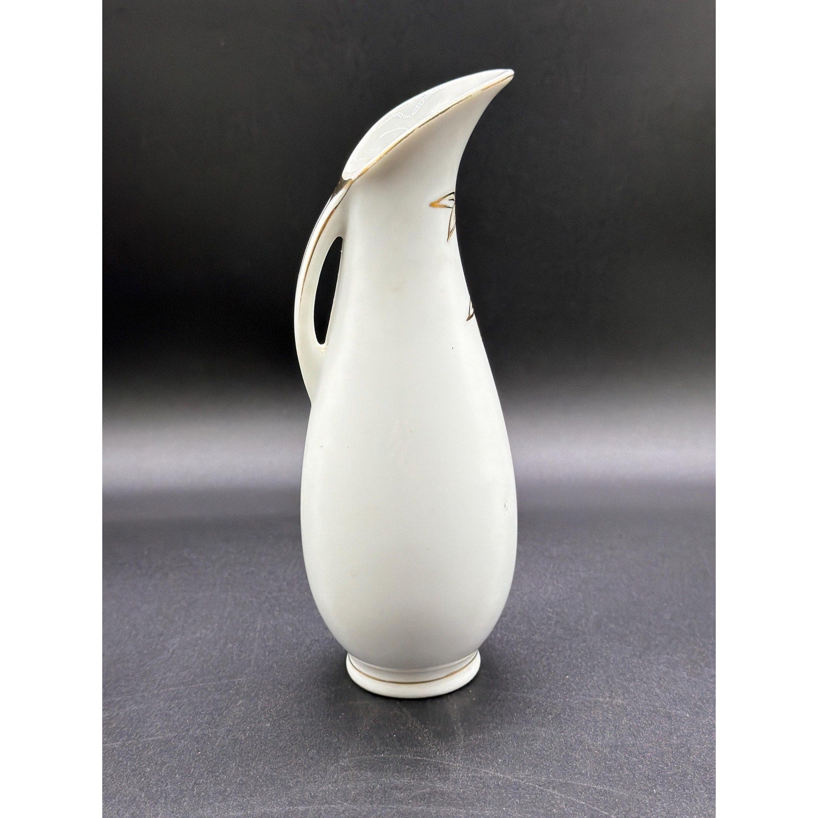 Mid Century Japanese Porcelain Vase: Gold Bamboo Ewer Style Bud Vase