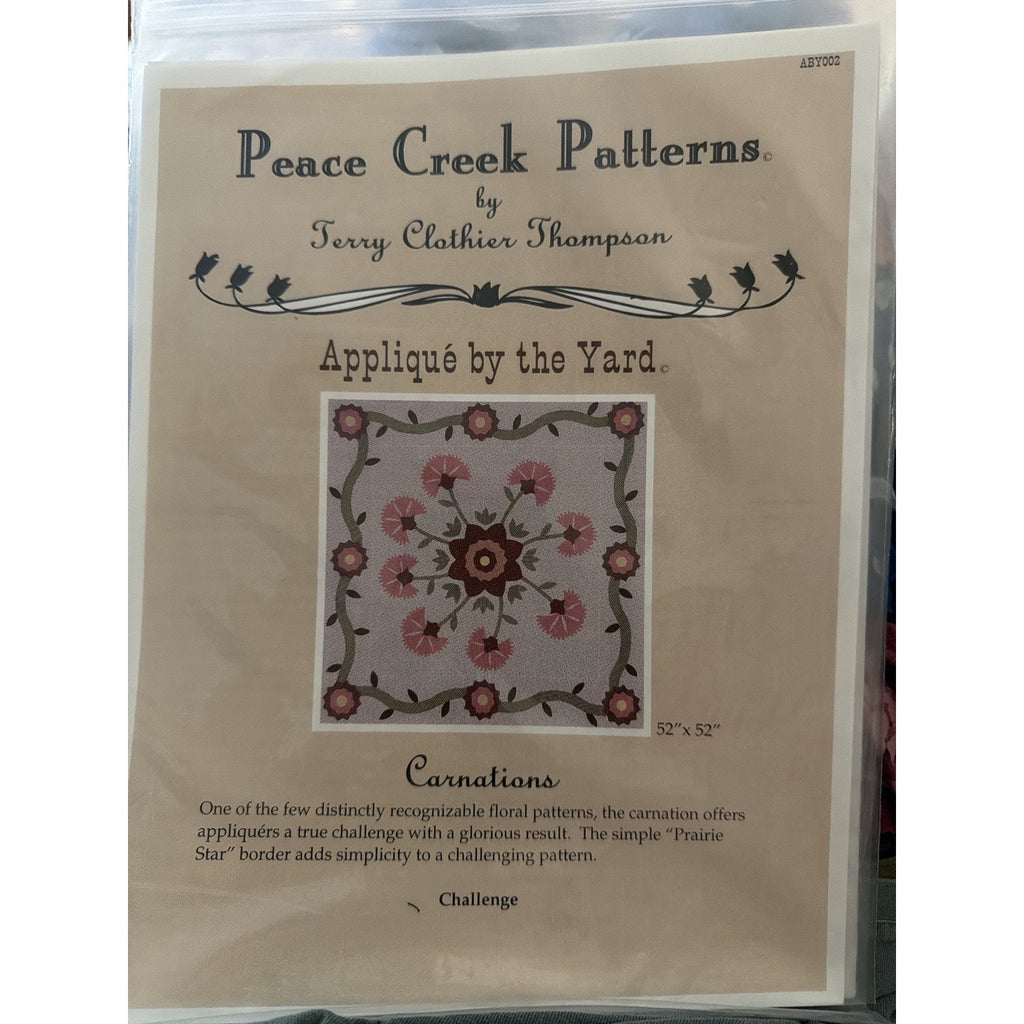 Peace Creek Carnations Applique Quilt Pattern 52x52 ABY002 New