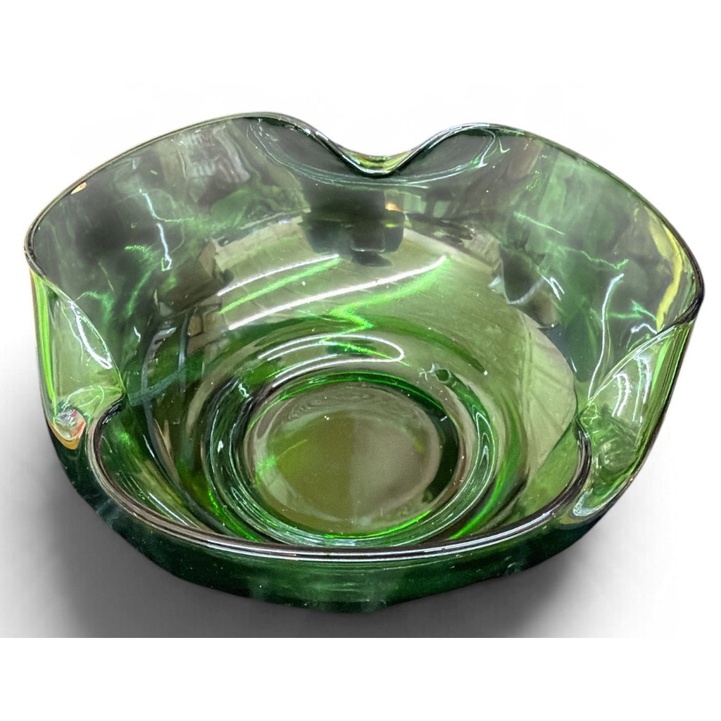 Vintage Emerald Green Glass Chip and Dip Set Ruffled Bowls Christmas Serving