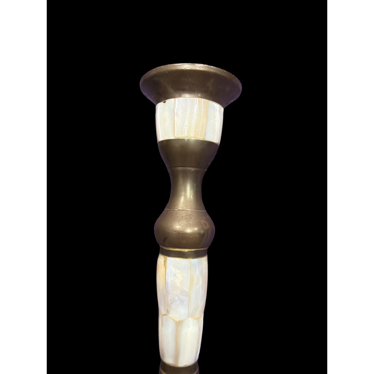 Vintage Brass Mother of Pearl Candlesticks Pair India 6.25 Inch – additional view 5