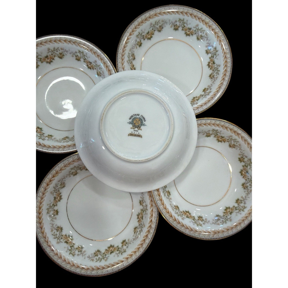 Noritake Shelburne 5316 Berry Bowls 5 Pc Vintage Japan China Floral Gold Trim