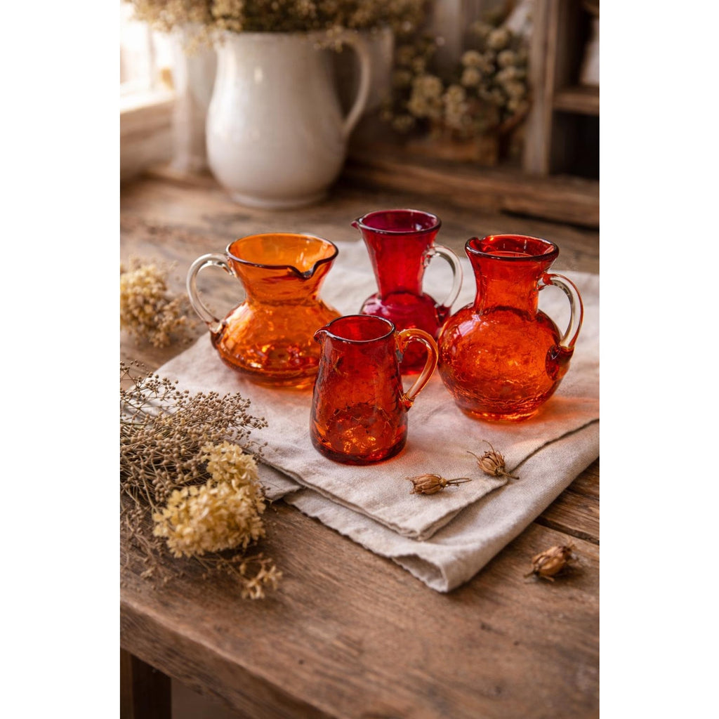 Vintage Crackle Glass Mini Pitchers | Amber Ruby Hand Blown Bud Vases