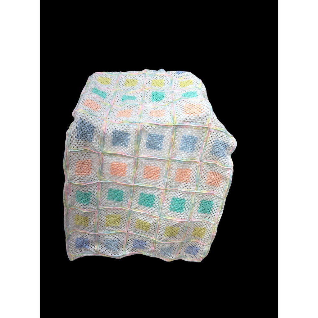 Handmade Pastel Crochet Granny Square Afghan Twin Bedspread 74 x 68