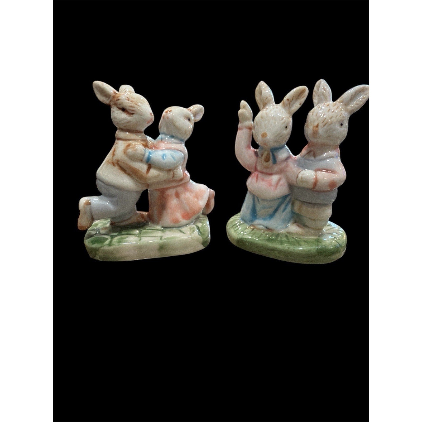 Vintage Dancing Bunny Couple Figurines, Set of 2 Ceramic Easter Rabbits