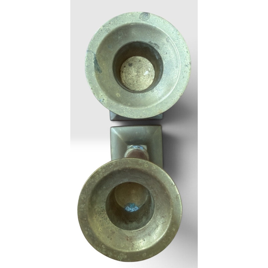 Vintage Brass Wood Candlestick Holders Pair Square Base 7.5 Inch – additional view 5