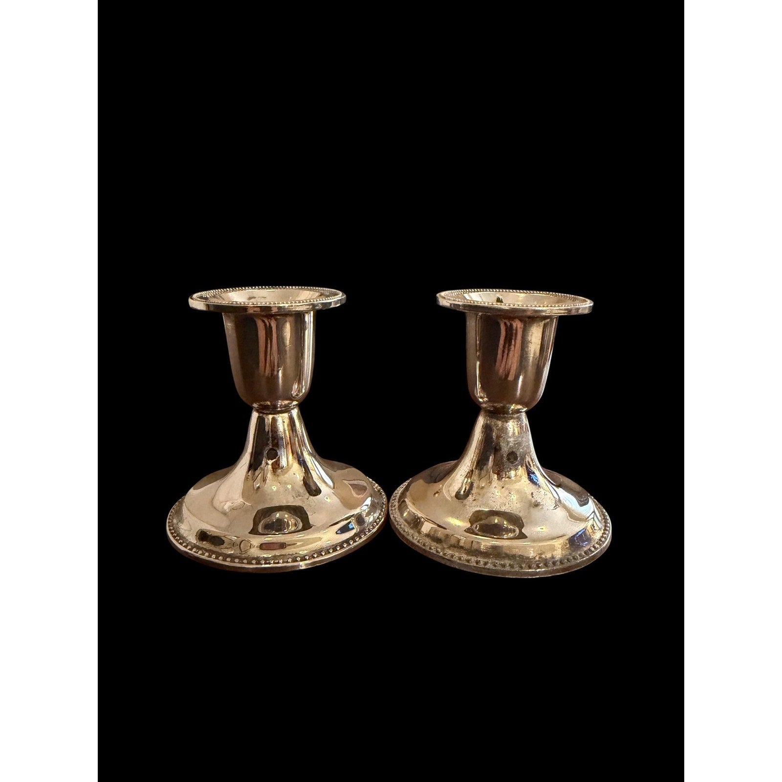 Primitive Silver Plate Candlesticks Pair Farmhouse Decor Small Vintage