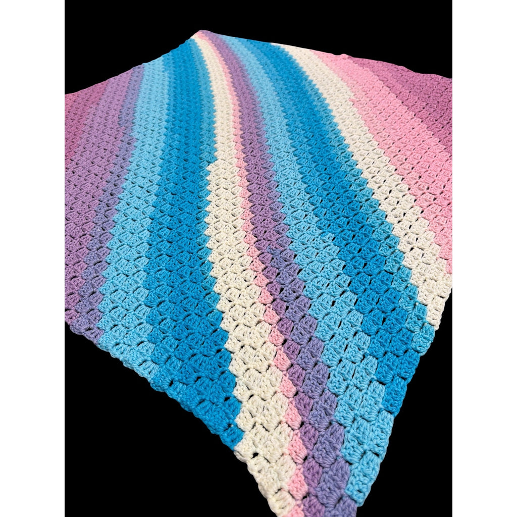 Handmade Crochet Baby Blanket 35" Pastel Rainbow Baby Waves Afghan