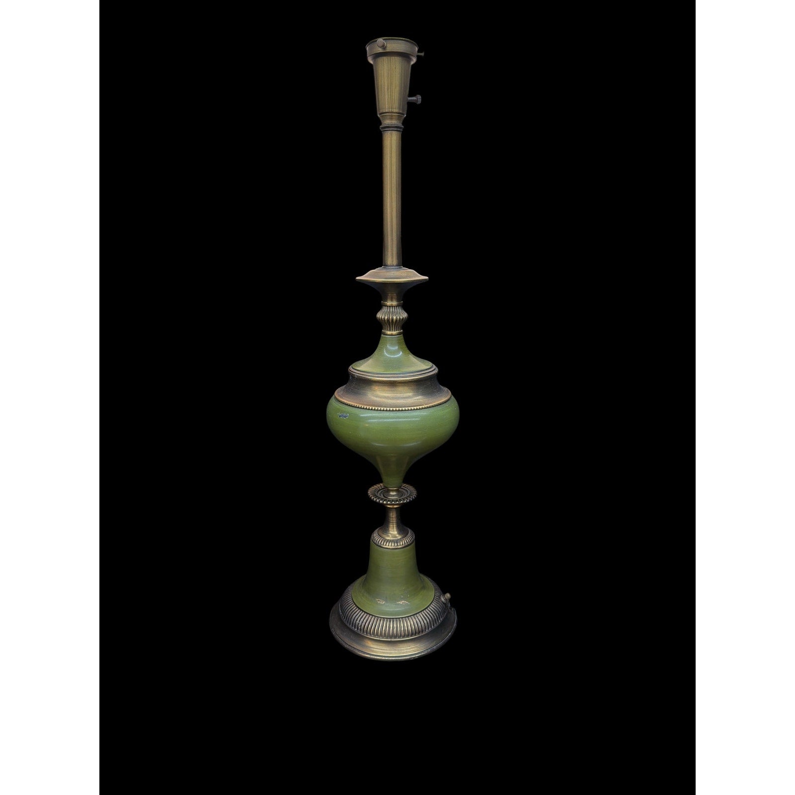 Vintage Avocado Green Brass Table Lamp 31" Hollywood Regency MCM Decor