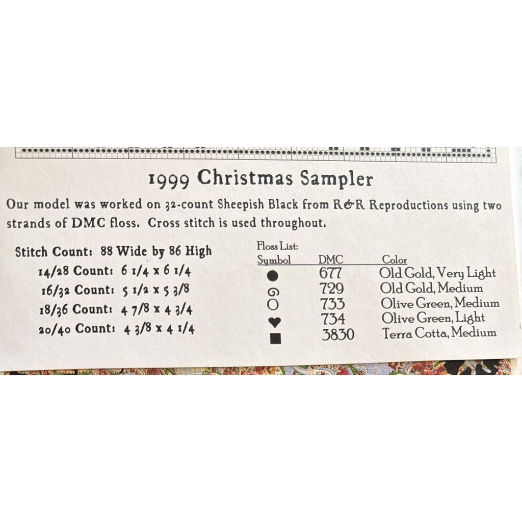 1999 Christmas Sampler Carriage House Samplings Cross Stitch Pattern
