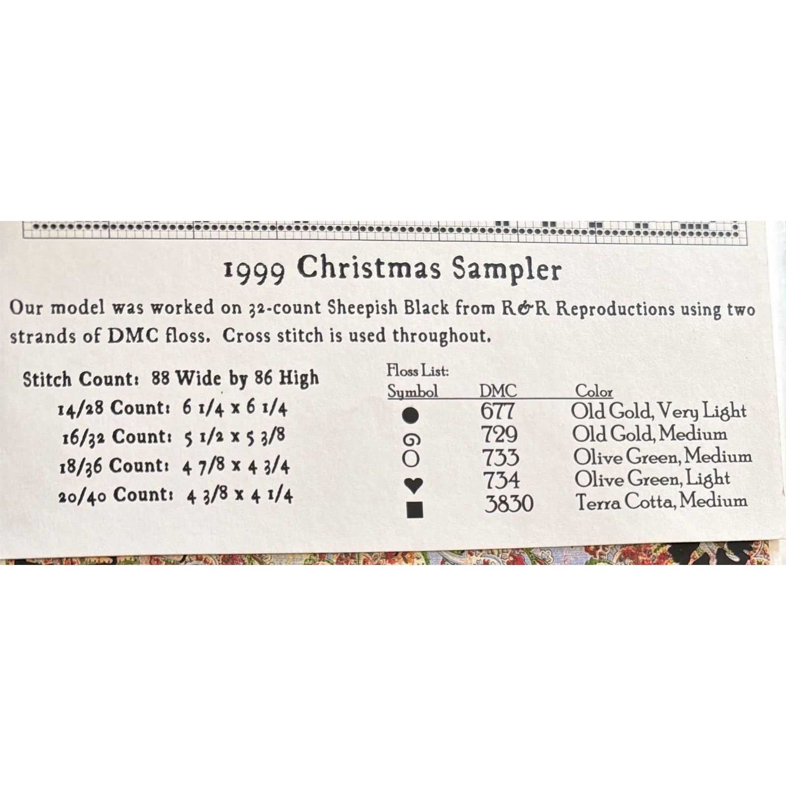 1999 Christmas Sampler Carriage House Samplings Cross Stitch Pattern