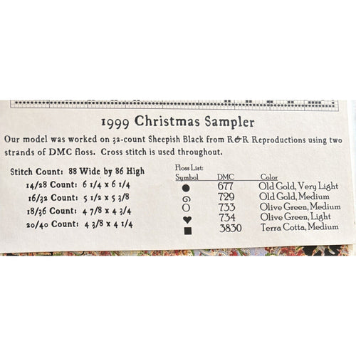 1999 Christmas Sampler Carriage House Samplings Cross Stitch Pattern