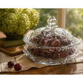 Vintage Pressed Glass Covered Candy Dish Cherry Pattern Lid Bowl 8”